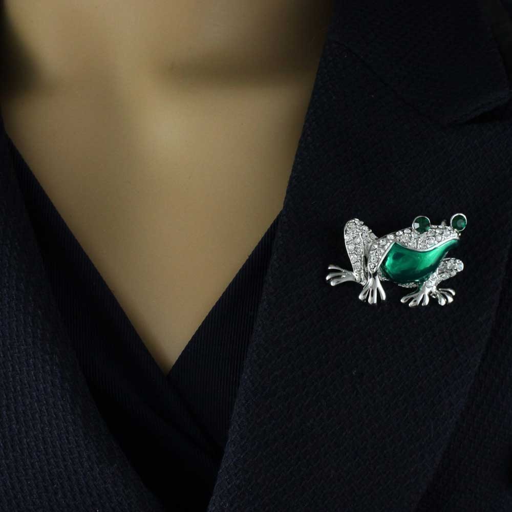 Frog with Metallic Green Enamel Belly Brooch Pin – PRA122BG