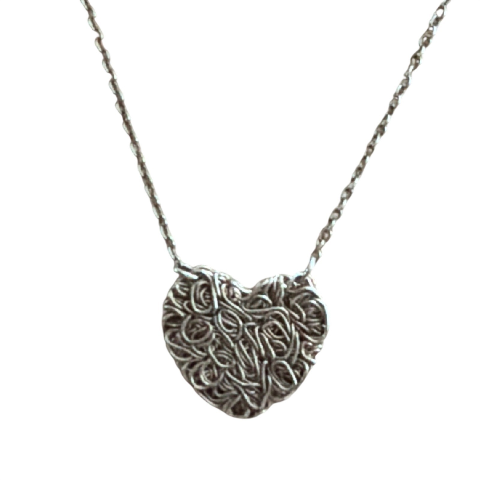 Silver Tone Wire Wrapped Birds Nest Heart Pendant Necklace Boho Romantic
