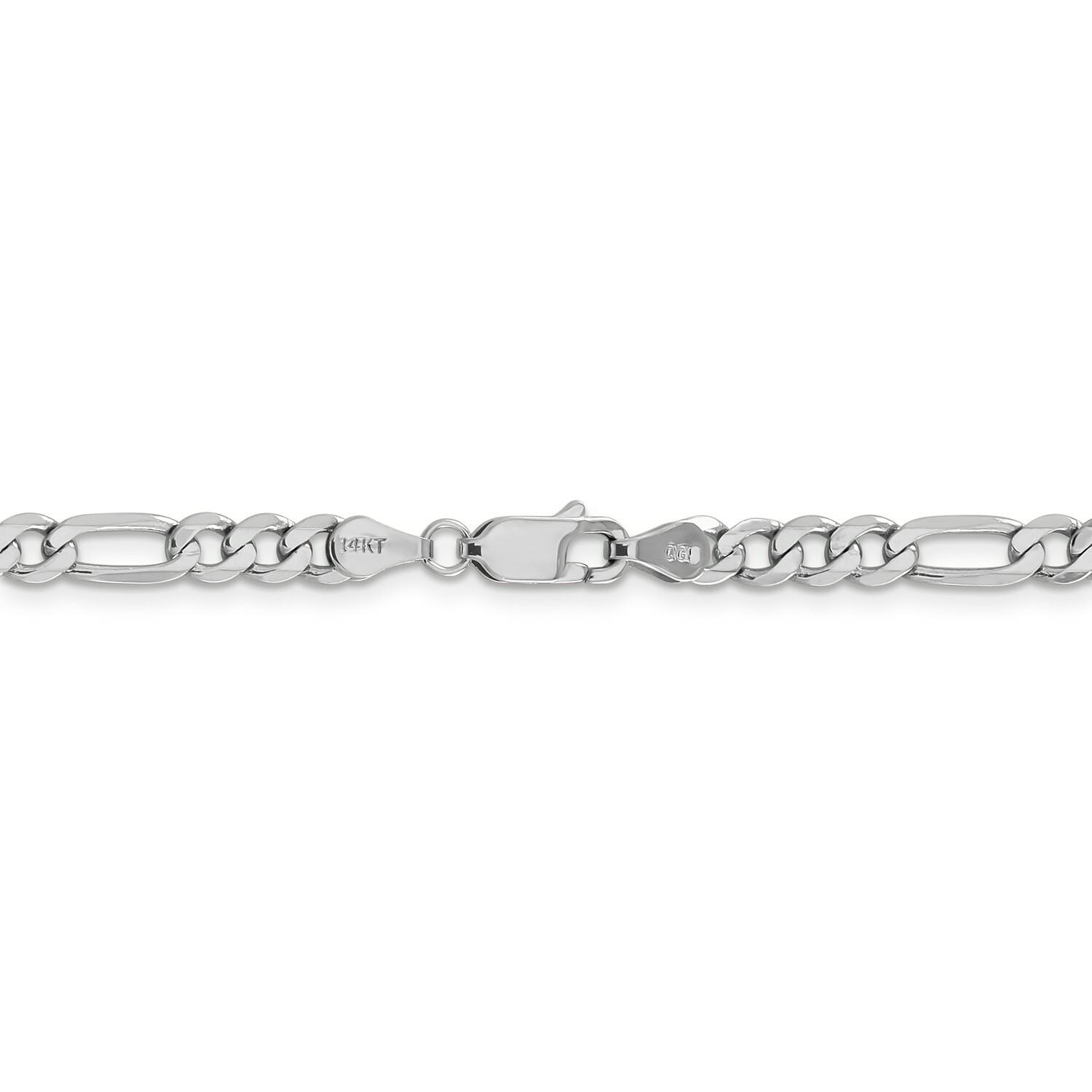 14k White Gold 4.5mm Solid Flat Figaro Link Chain w/ Lobster Clasp 18″ – 26″