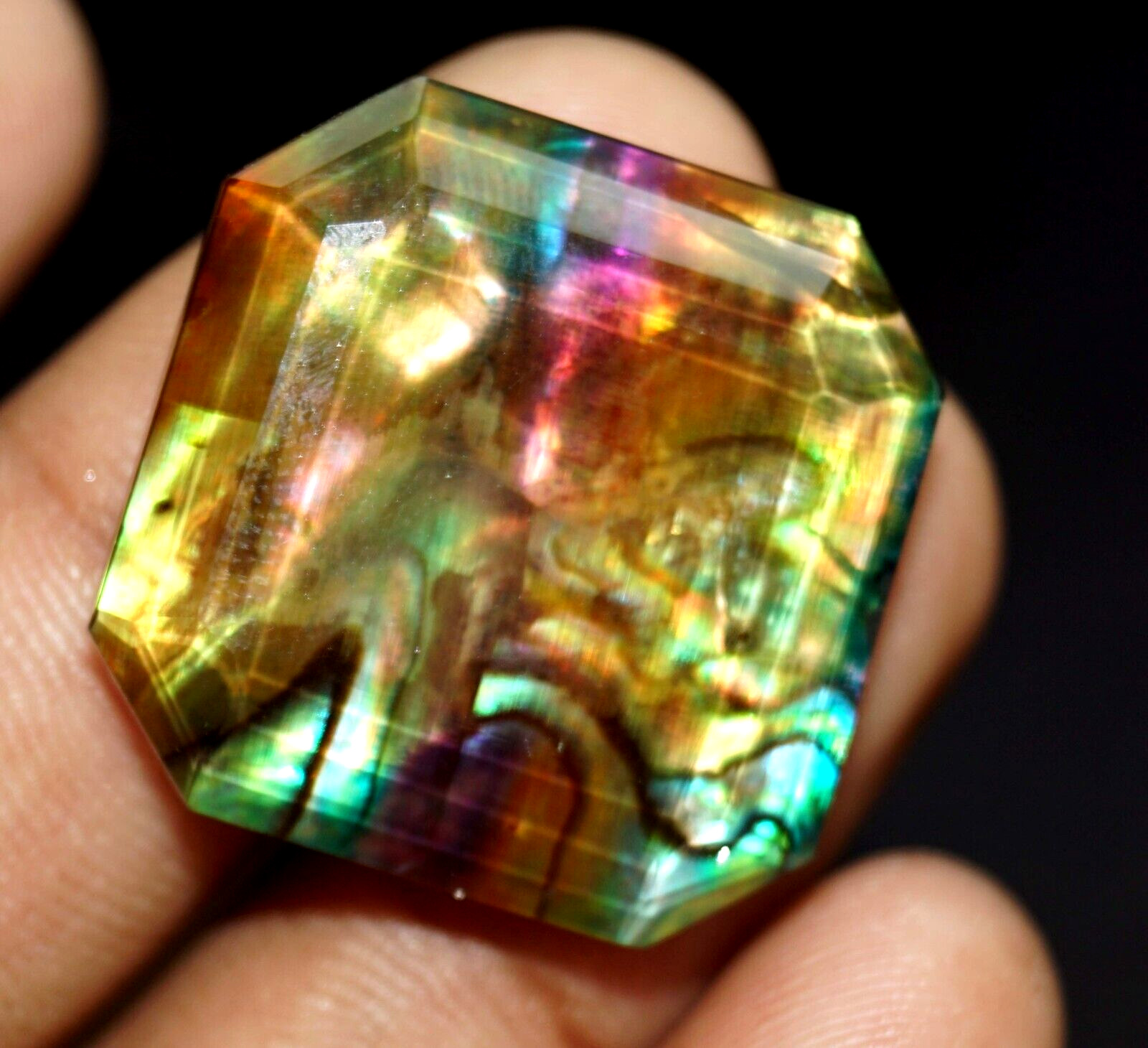 Natural Ammolite Asscher Opal -Like Organic Doublet Rare Loose Gemstone 40.55 Ct