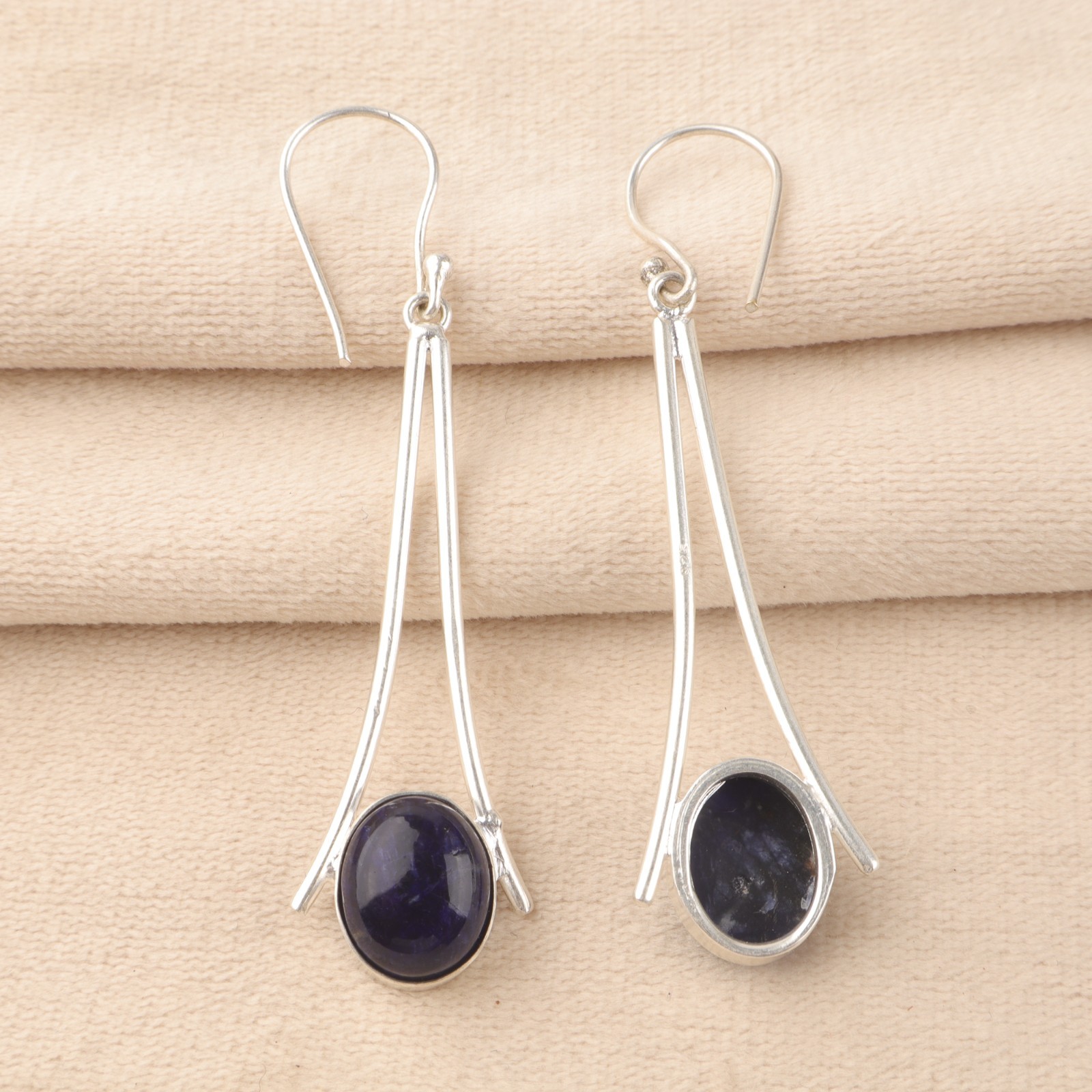Natural Gemstone Earring Sodalite 925 Sterling Silver Handmade Earring