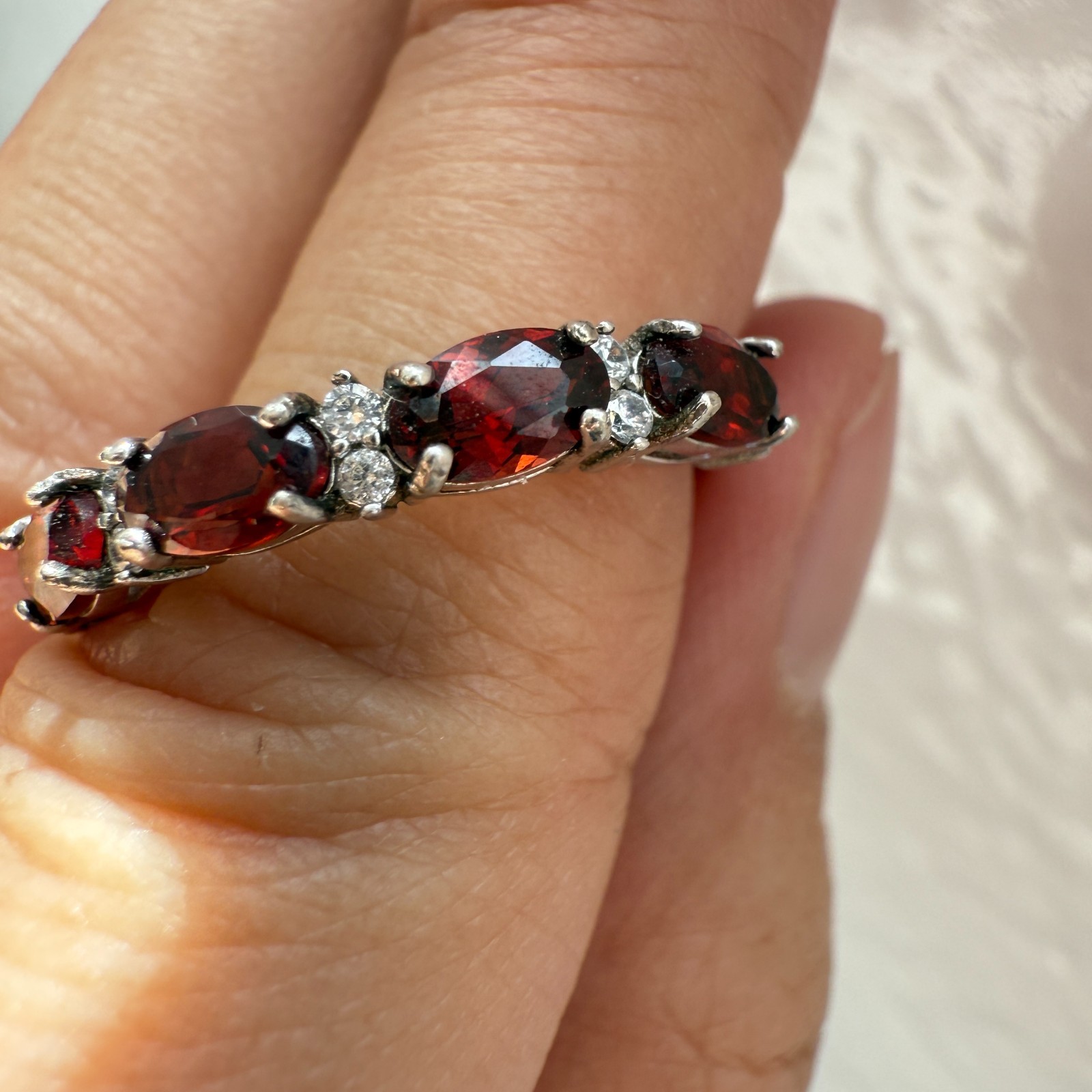 925 Sterling Silver Ring 5x3mm Natural Rhodolite Garnet Gemstone Zircon Beaded