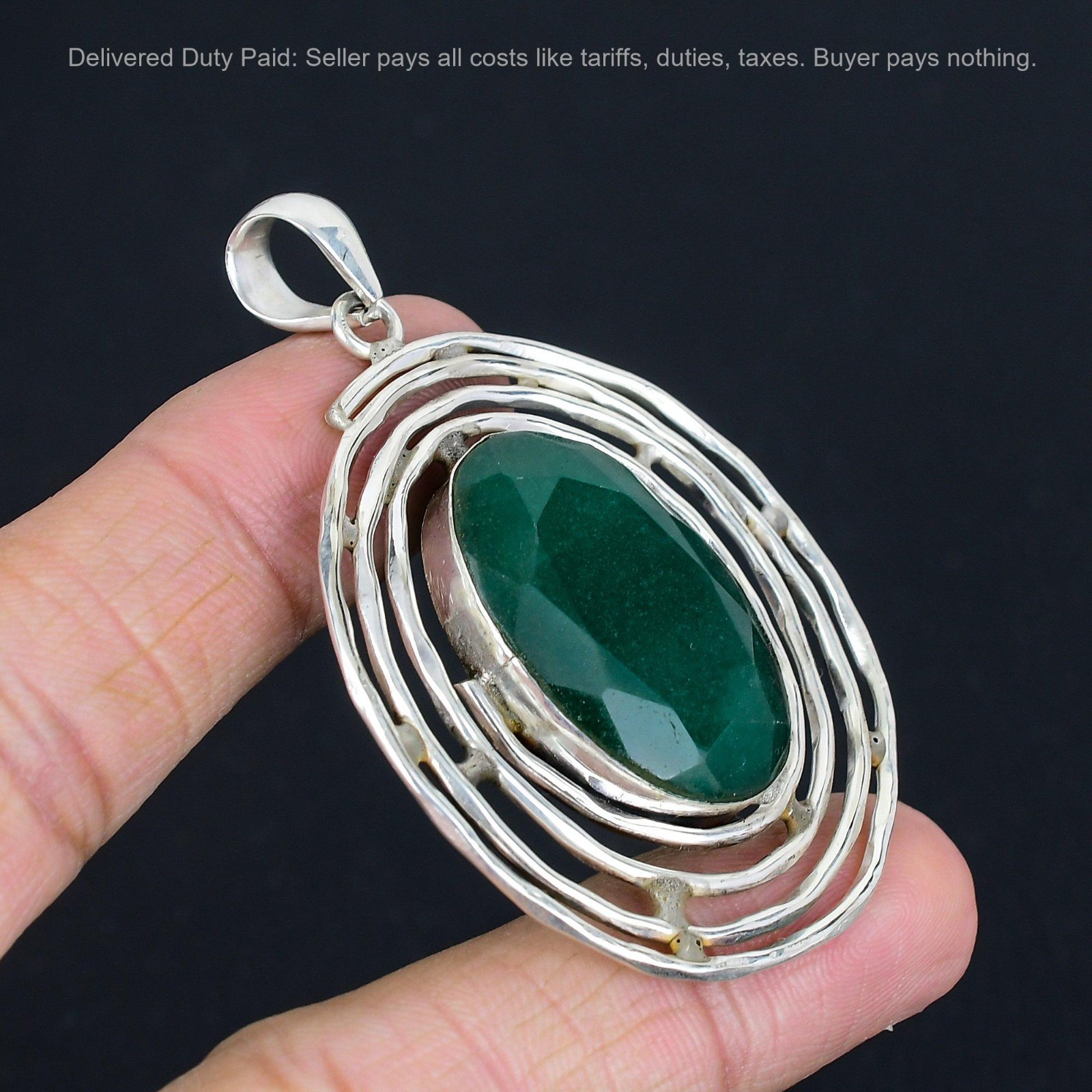 Oval Zambian Emrald Gemstone Sterling Silver Birthday Anniversary Unique Pendant