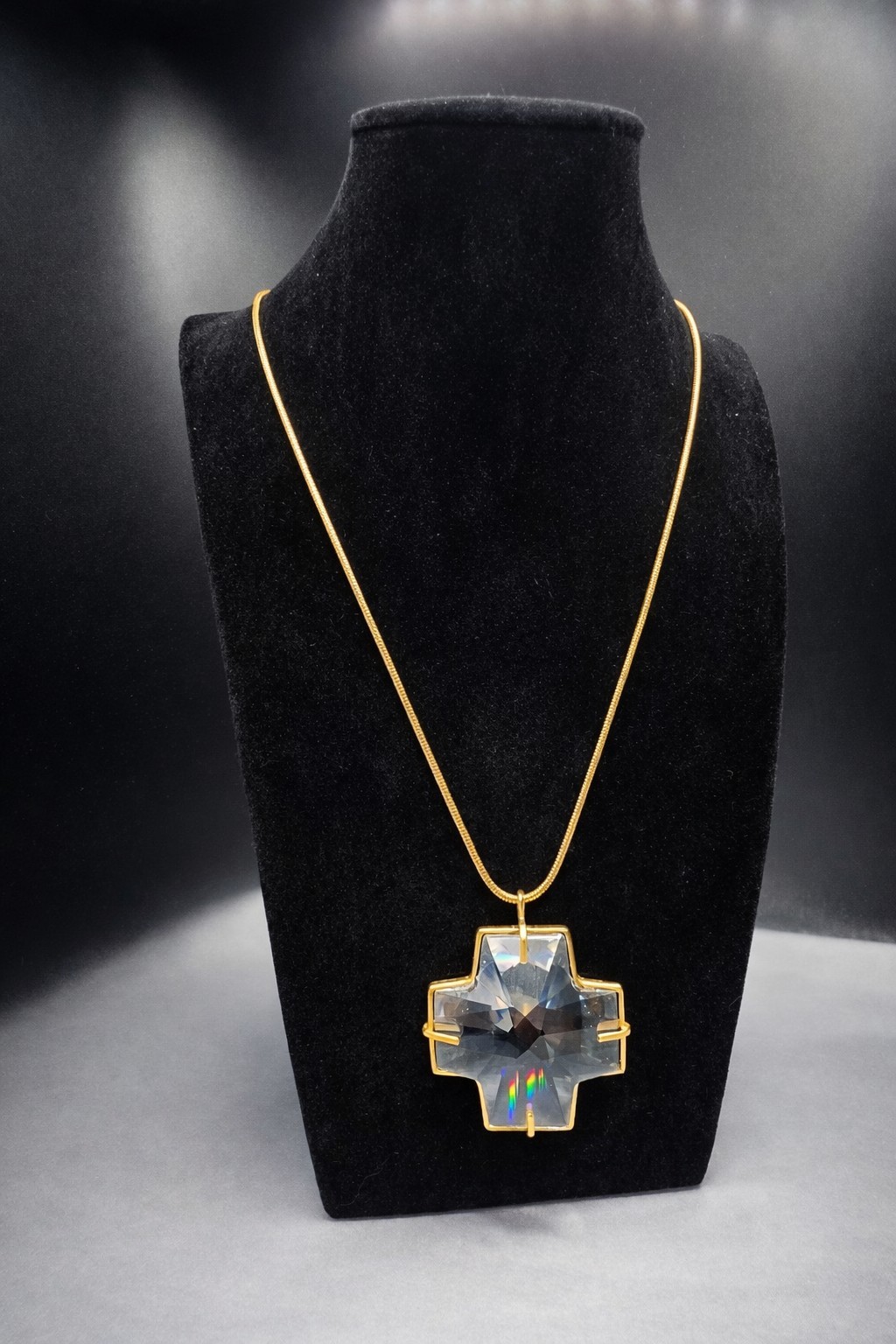 Vintage Daniel Swarovski Large Crystal Cross Pendant Necklace 36″-Just Stunning!