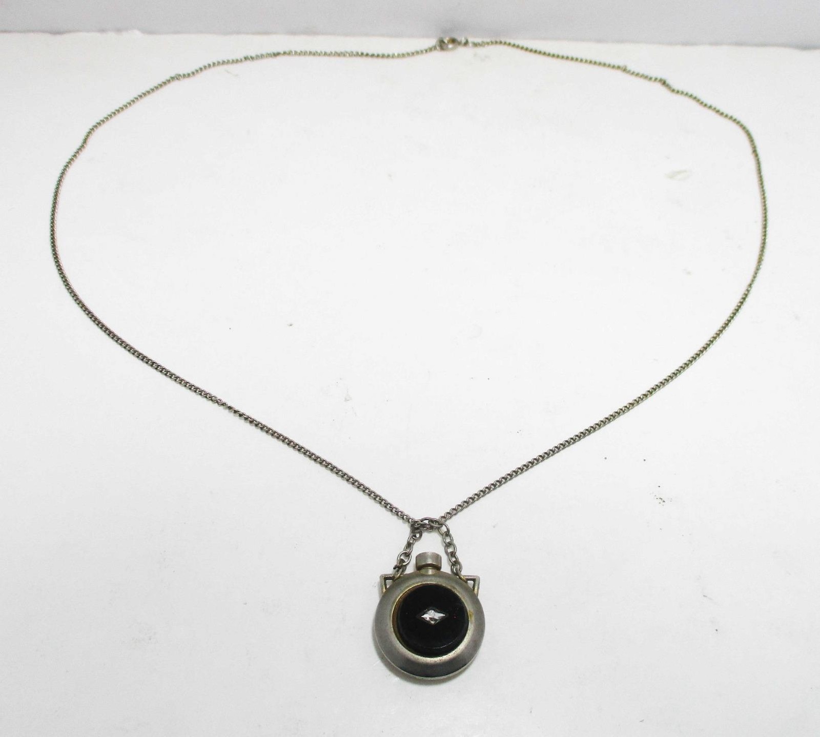 Vintage Miniature Perfume Bottle Flask Gold-Tone 22″ Chain Necklace Pendant