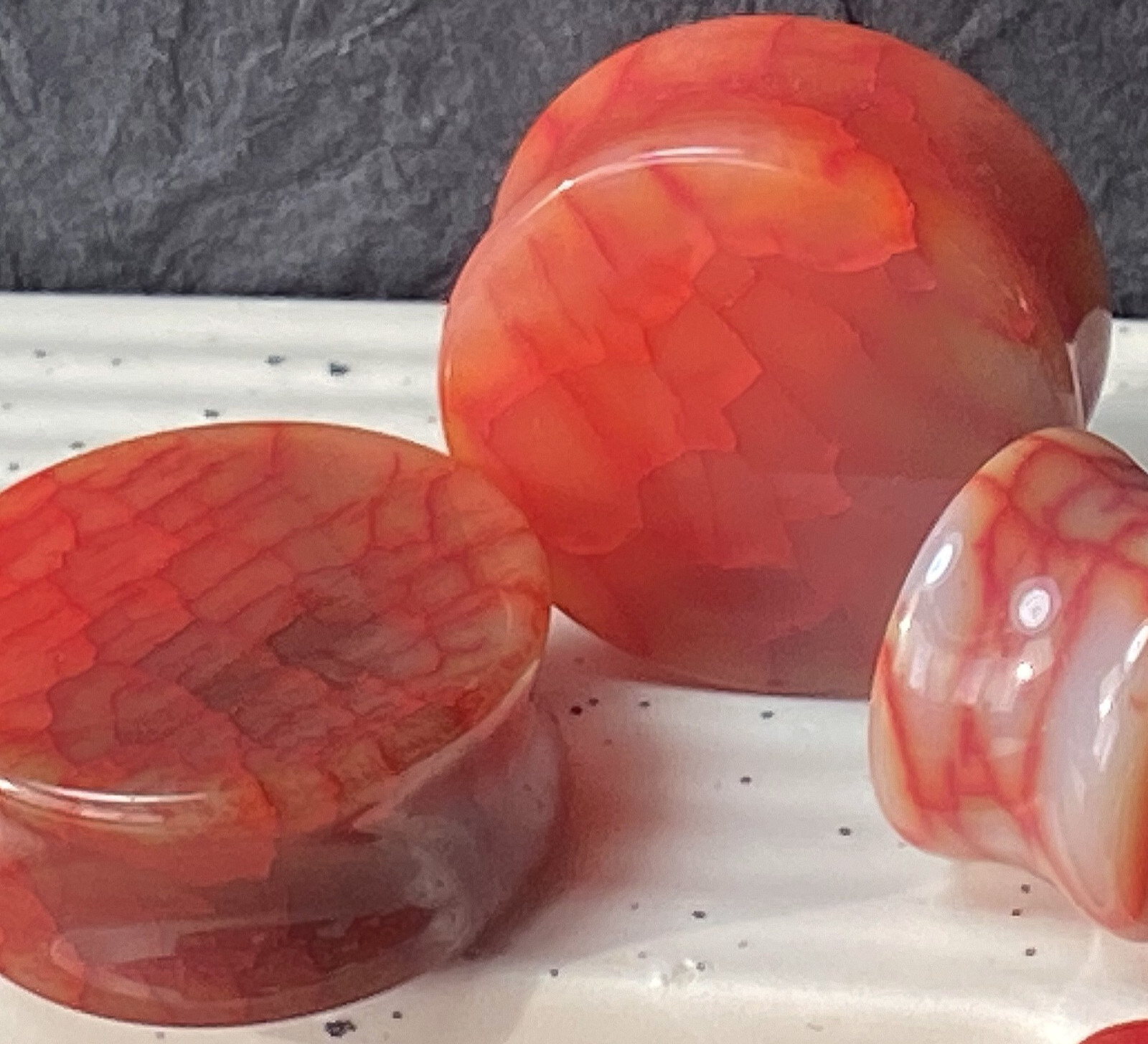 PAIR Red Dragons Vein Agate Stone Double Flare Plugs Organic Earlets Gauges