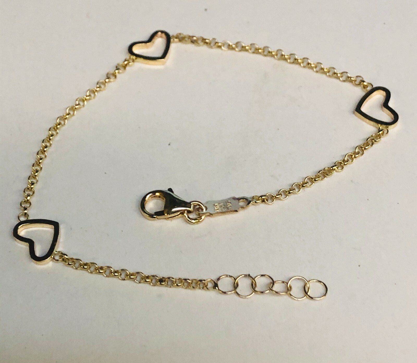 14k Yellow Gold 6″ Child Shiny Fancy Heart Bracelet with Lobster Clasp 1.4Grams