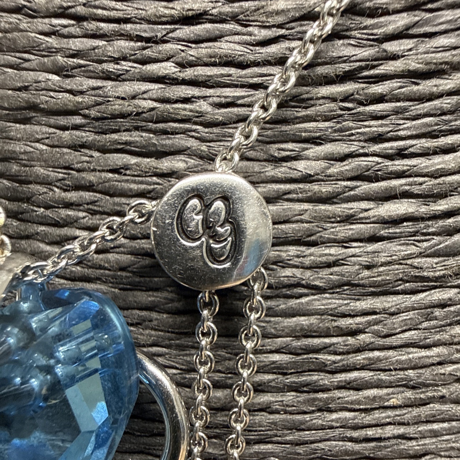 RETRO Blue Crystal Heart Necklace Adjustable Silver Tone Chain Up To 82cm/32″