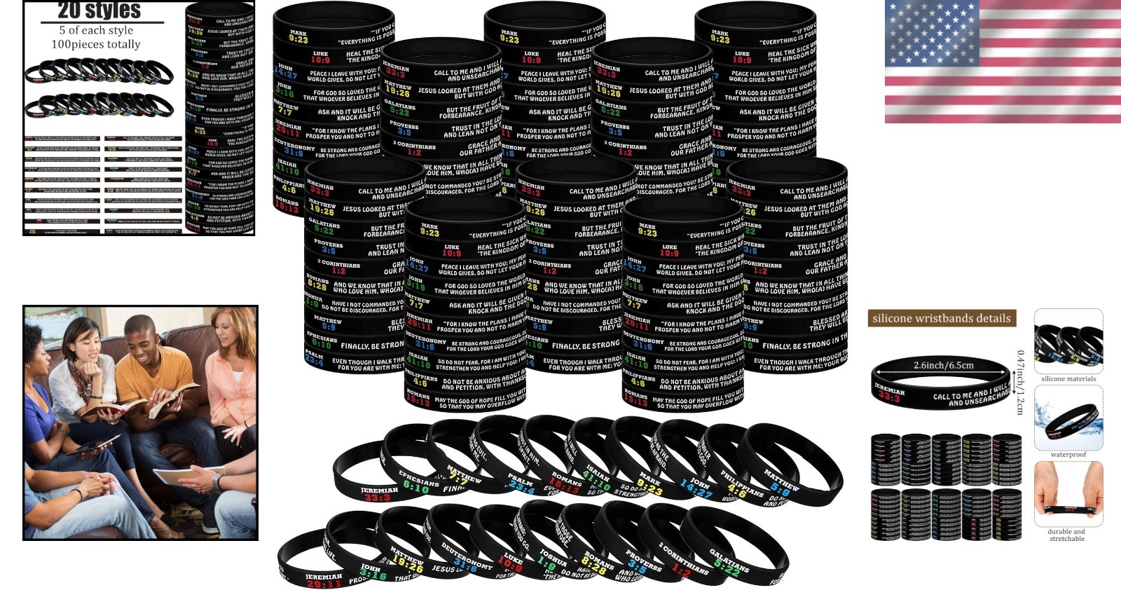 Bible Verse Bracelets Religious Silicone Wristbands Bulk 100 Pcs Faith Hope
