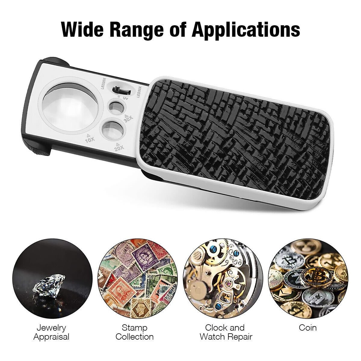 2× Jewelers Loupe Magnifier Light 30X 60X 90X Jewelry Loop Magnifying Glass US