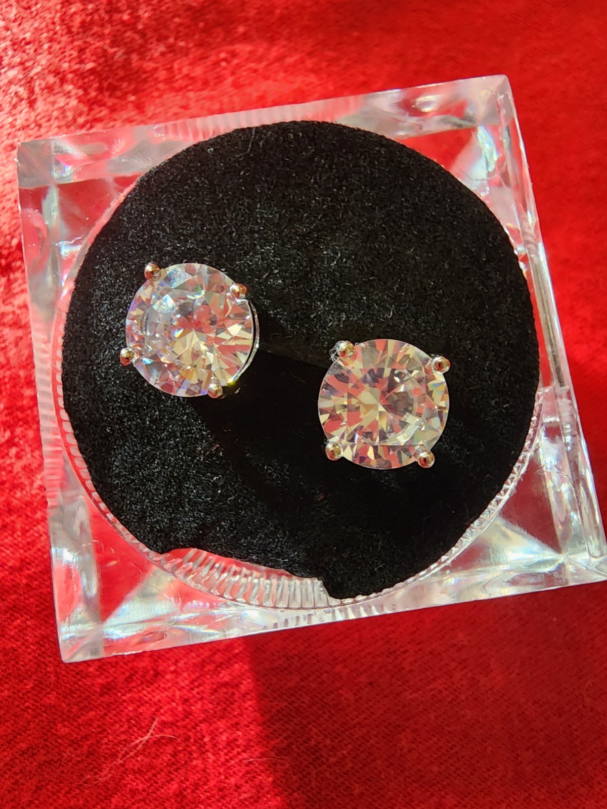 Clear Round Cubic Zirconia Stud Earrings Silver Tone Prong Set Butterfly