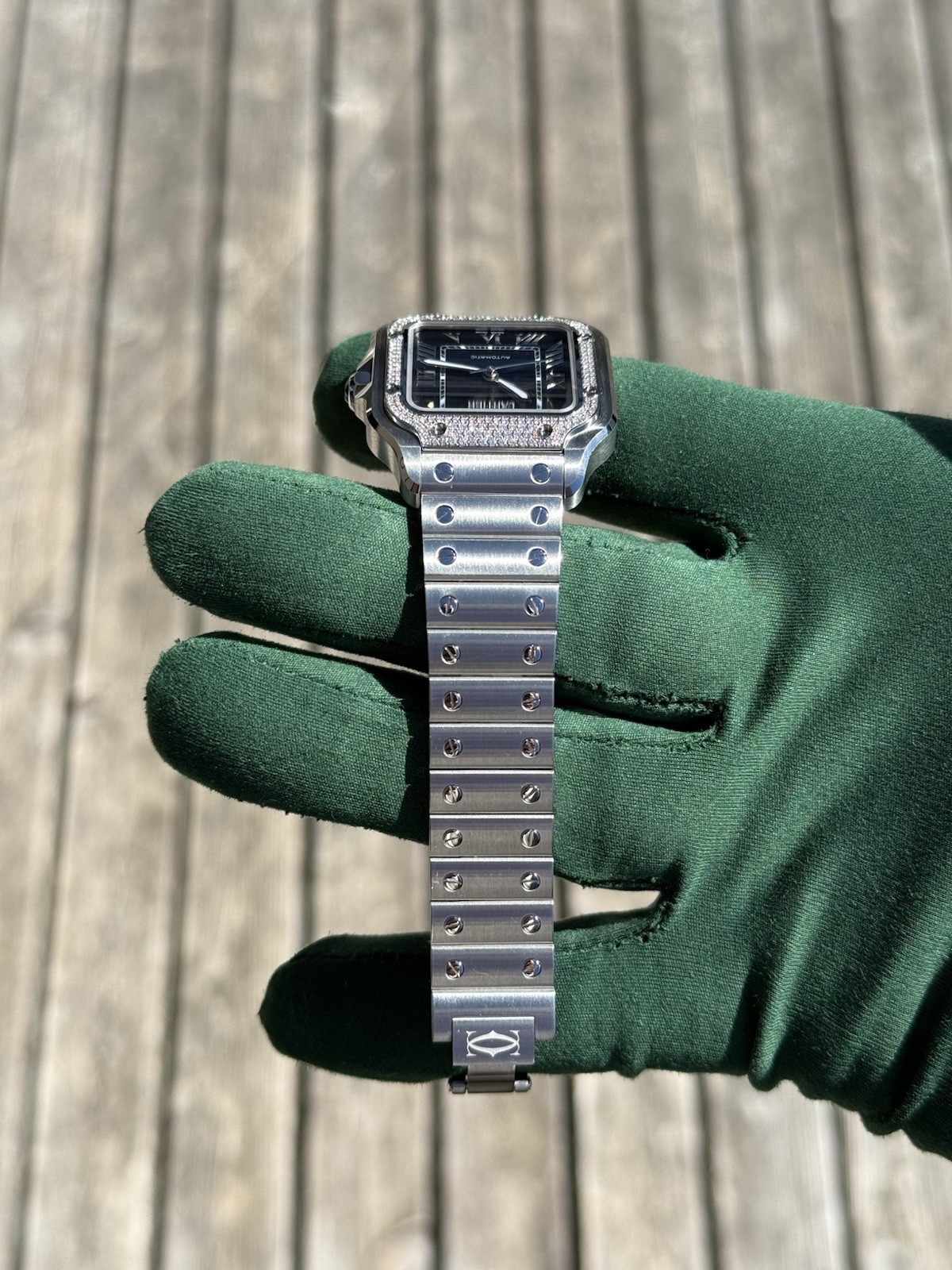 2024 Cartier Santos Medium Factory Diamond Bezel Blue Dial W4SA0006 4075 FS