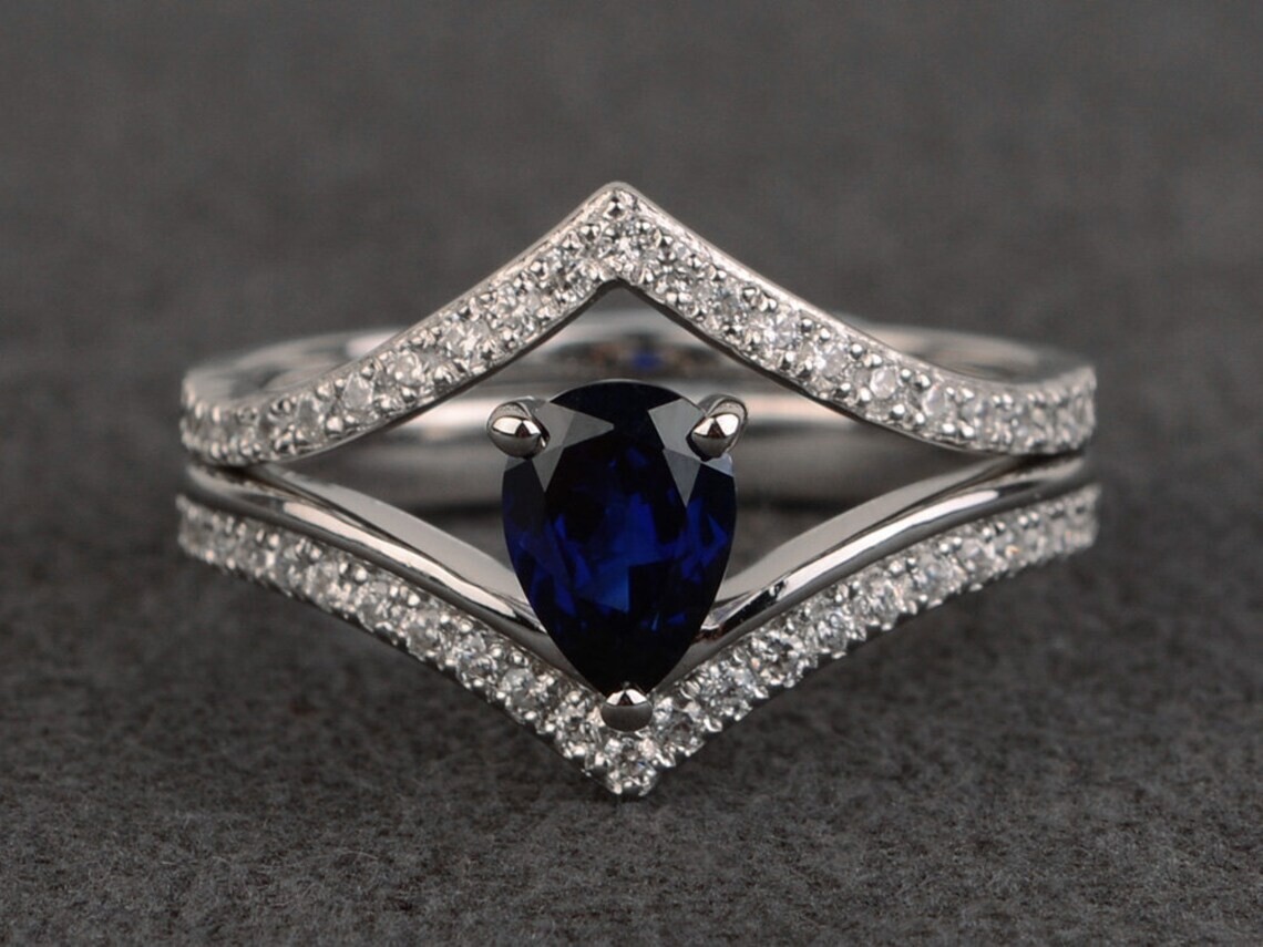 Sapphire Lab Created 925 Sterling Silver Stack Women Art Deco Ring Duty Free