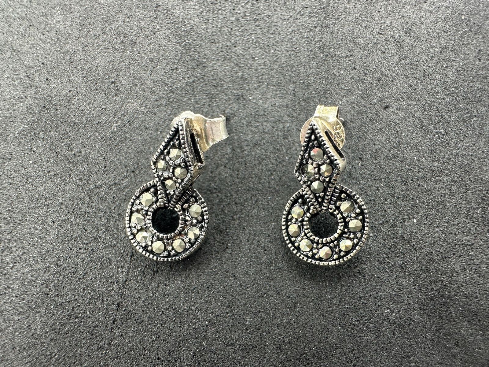 2.29g Vintage Sterling Silver 925 Geometric Circle Pattern Earrings M