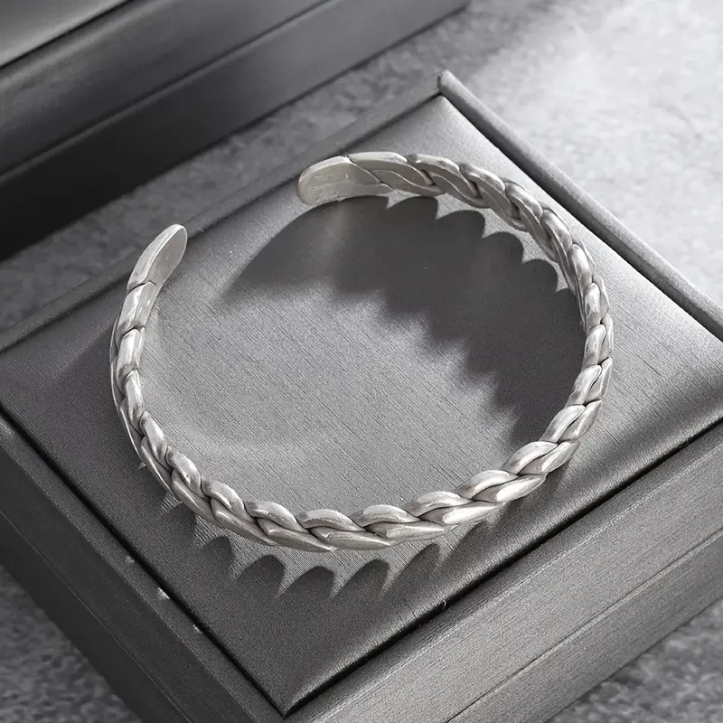 925 Sterling Silver Cuff Chain Wristband Bracelet Bangle Cuff One Size Fit All