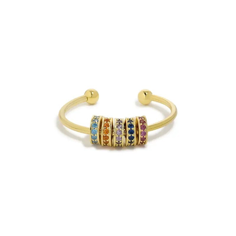 Color Rainbow Bead Fidget Spinner Ring in 925 Sterling Silver