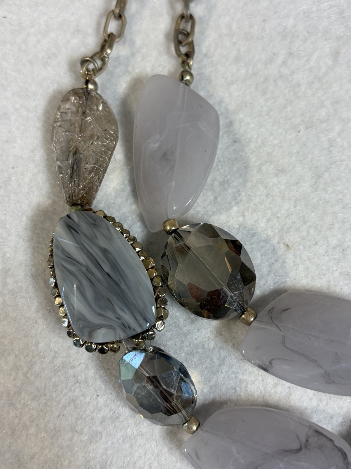 Vintage Lydell NYC Style Gray & Clear Faceted Bead Gold Tone Link Necklace