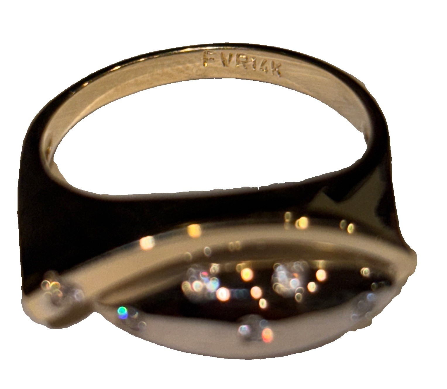 14K Yellow Gold Unique Ornate Concave Women’s Ring With Small Diamond’s Sz 8.25