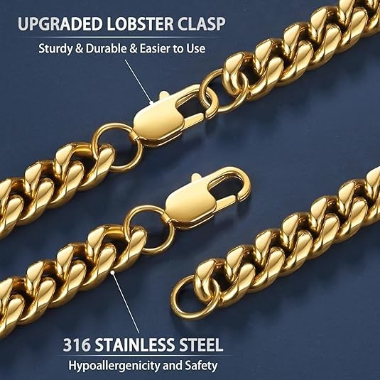 Cadenas de Titanium Cadena Cubana Oro 18K Eslabón Cubano Regalos Para Hombres US