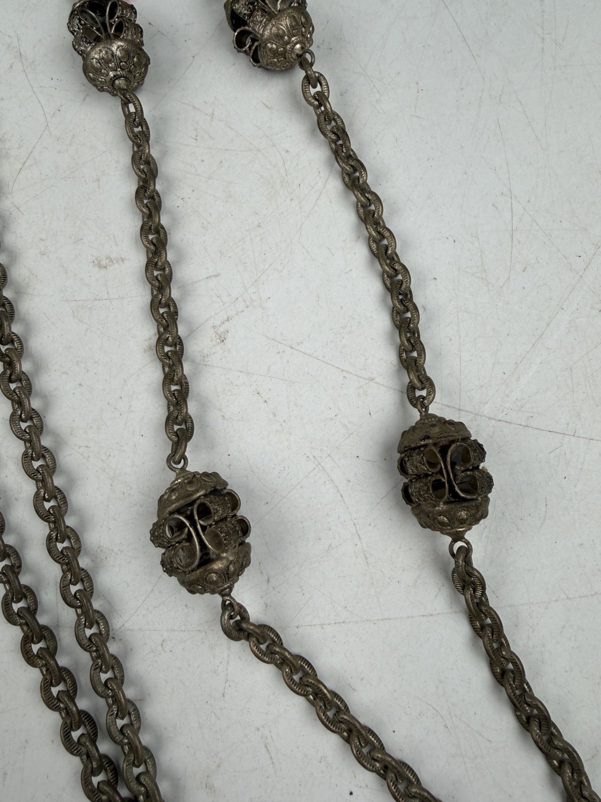 Antique Southeast Asian Peranakan Filigree Station Necklace – Mixed Metal 24″