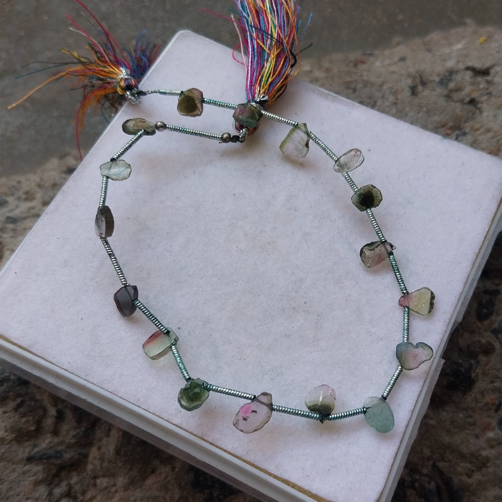 15 Carat Natural Watermelon Green Bi-Color Tourmaline Slice 8 Inch Necklace
