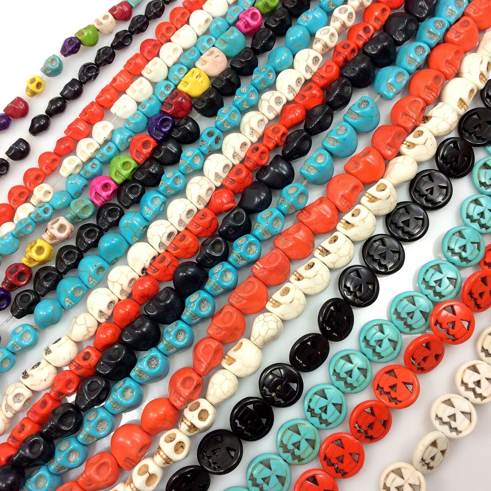 Halloween Decor Howlite Skull Magnesite Turquoise Pumpkin Beads 15″ Bracelet