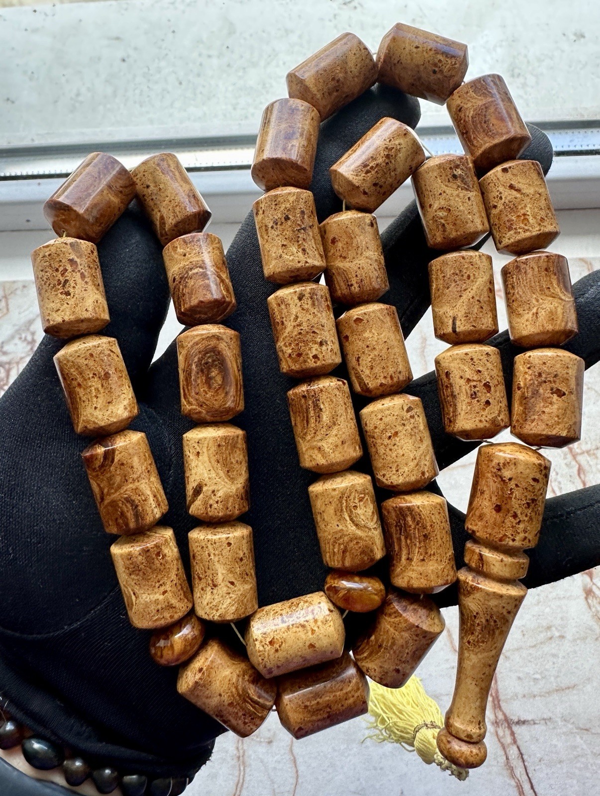 Big Baltic Amber 140g. Islamic Prayer Rosary Barrel 33 Brown Beads Pressed