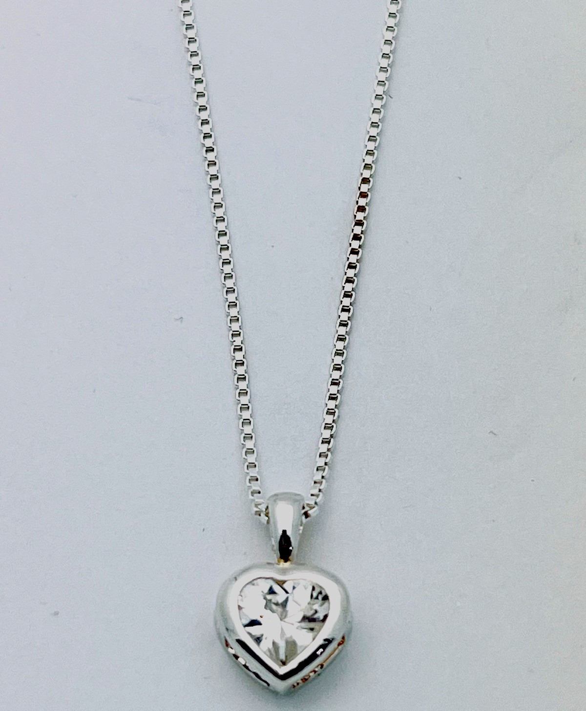 925 Sterling Silver 3.5 Gram Bezel Set Heart CZ Necklace 16”