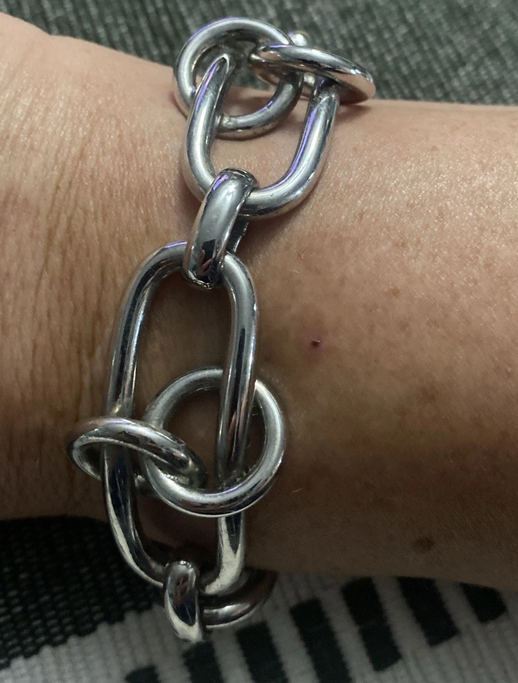 Vintage Bergere Silver Tone Chunky Oval Link Bracelet 7.25” Fold Over Clasp