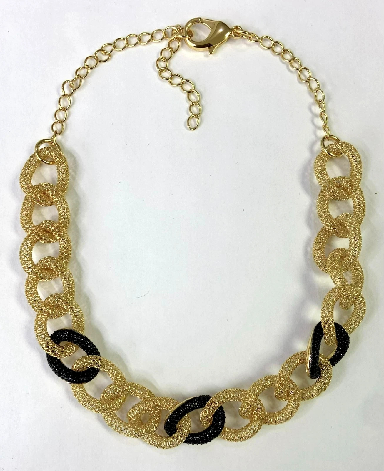 HSN Bellezza 18K Yellow Gold Over Bronze Black Spinel Mesh Link Necklace