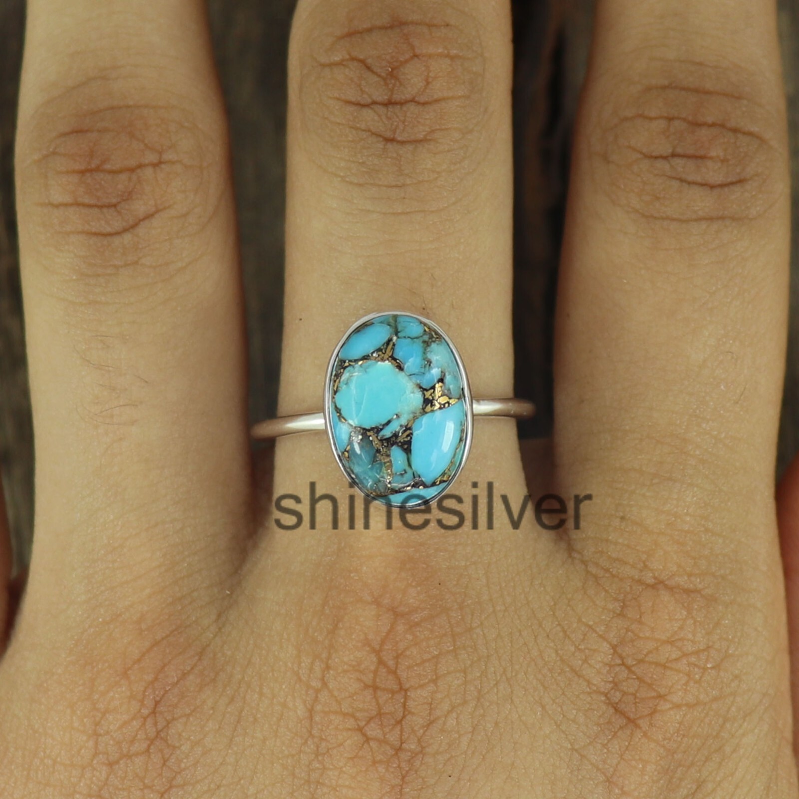 Copper Turquoise Ring 925 Sterling Silver Boho Statement Handmade Girls Gift