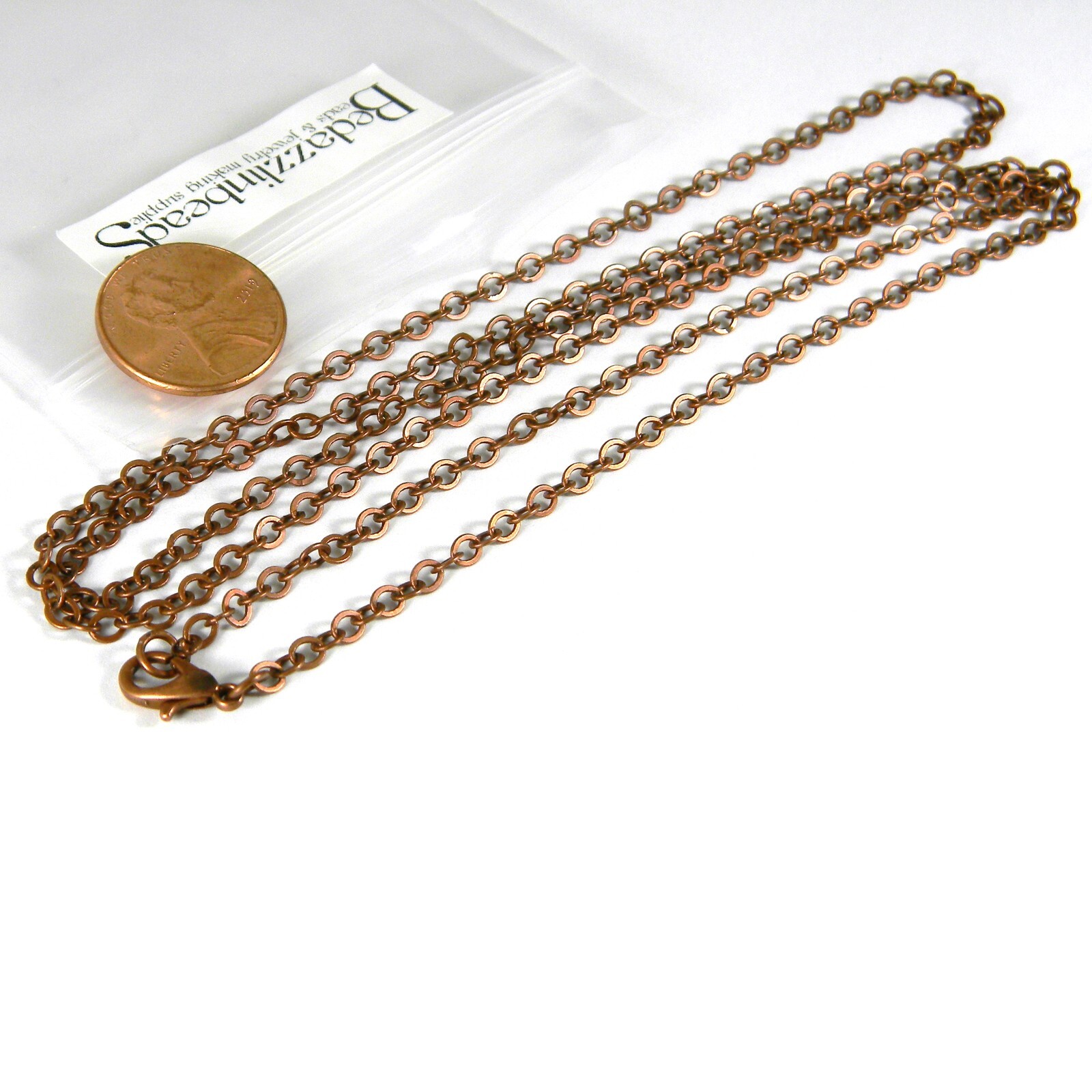 Lot of 4 Antique Copper Plated 32 Inch Cable Link Brass Metal Chain Necklaces