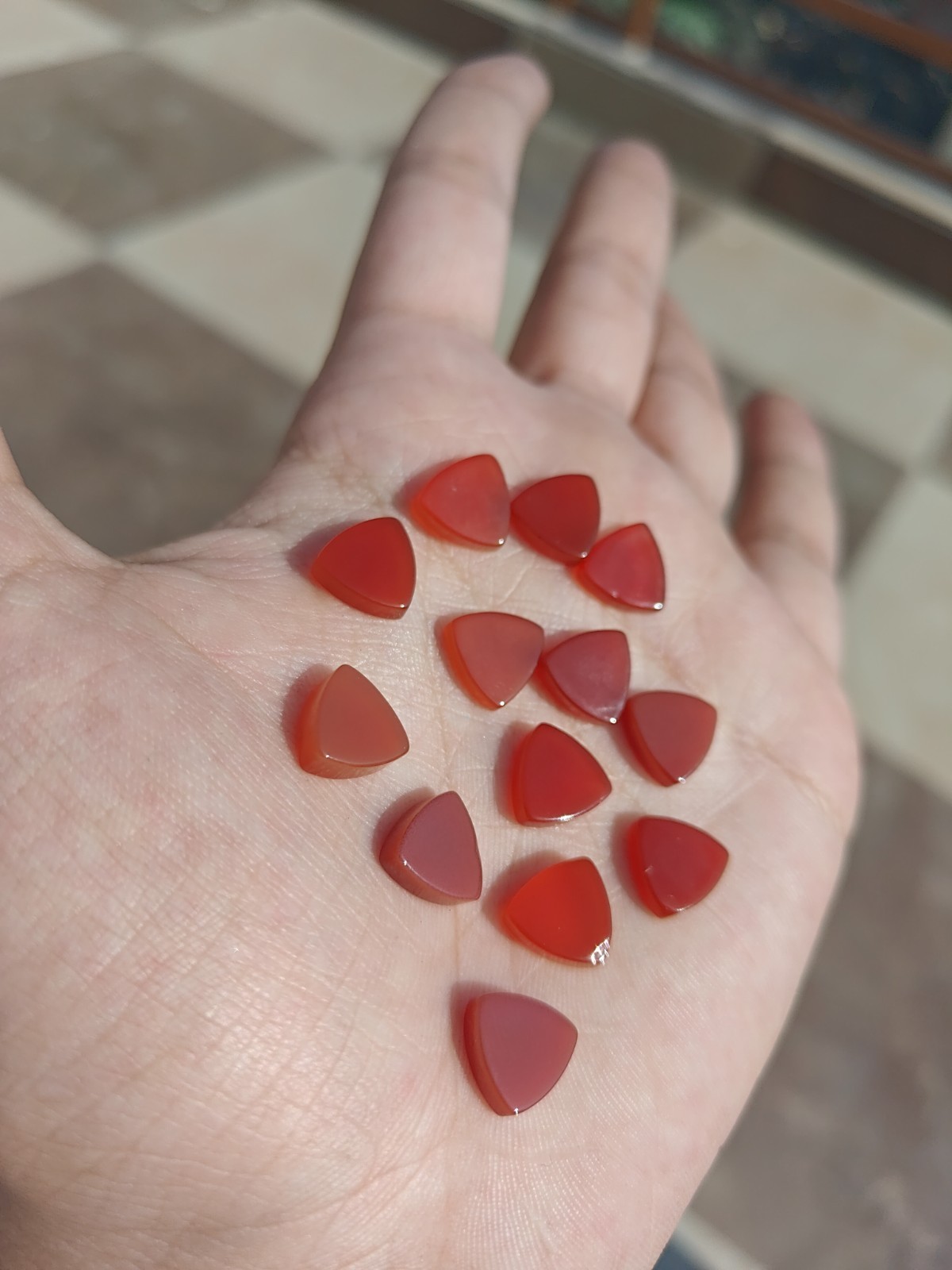 Natural Red Onyx Trillion Bothside Flatback 10mm To 25mm Loose Gemstone