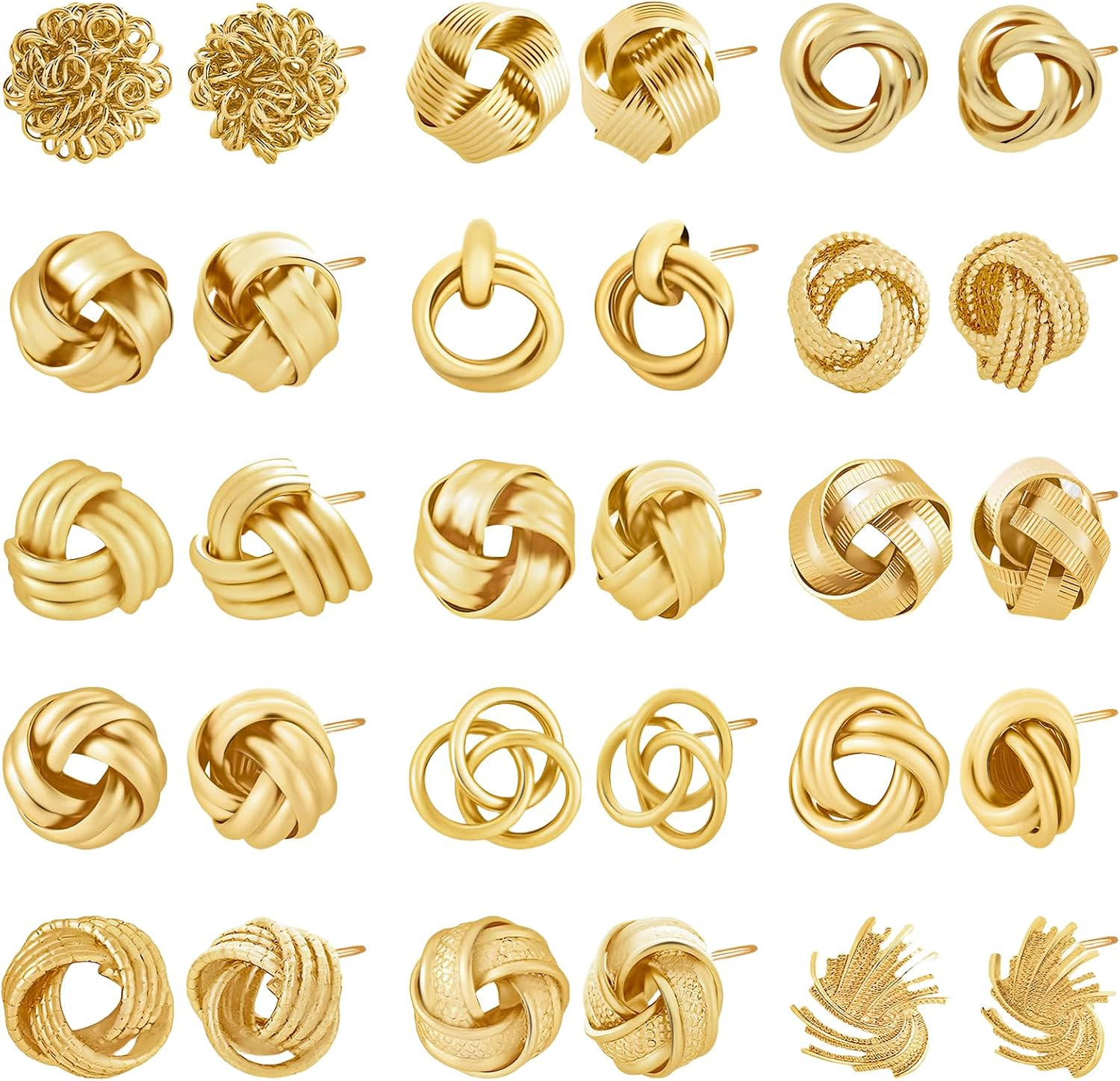 15 Pairs Gold Love Knot Earrings for Women Hypoallergenic Earring 14K Gold Plate