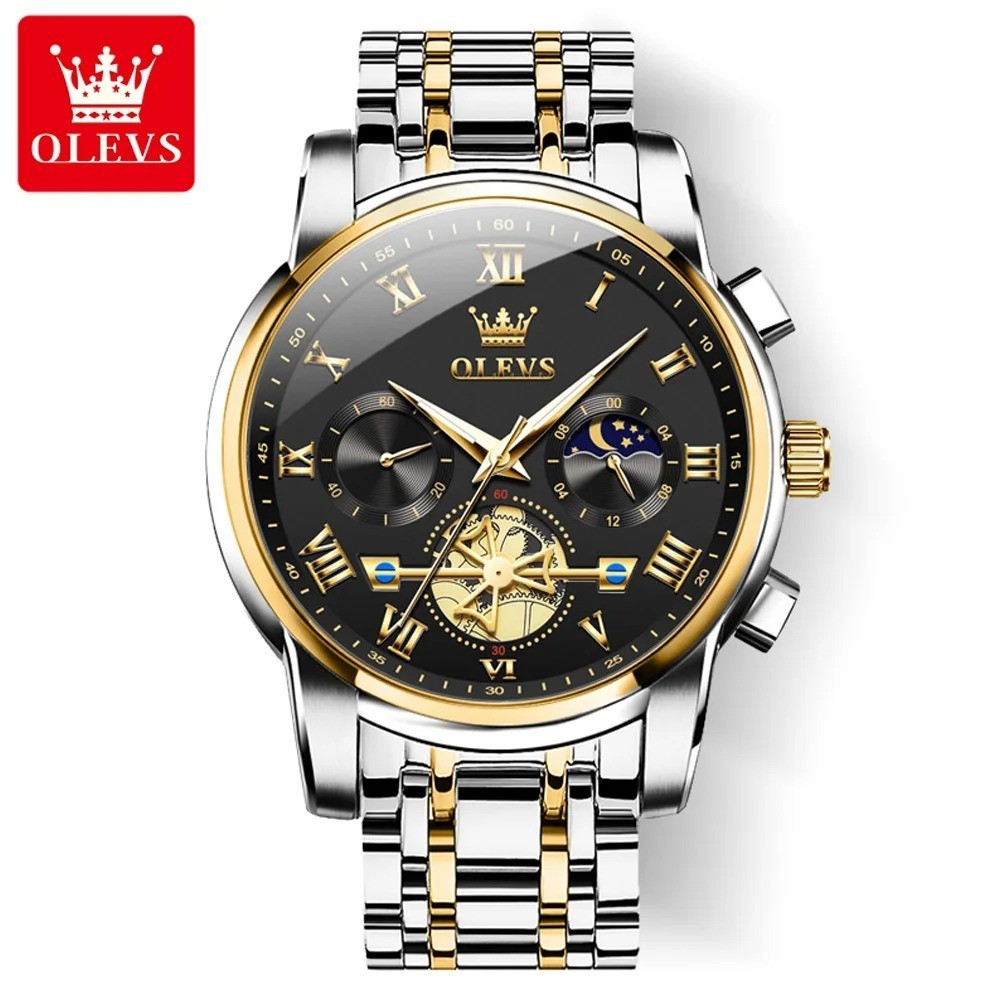 OLEVS 2859 Luxury Stainless Steel Waterproof Quartz Watch for Men Chronograph Lu