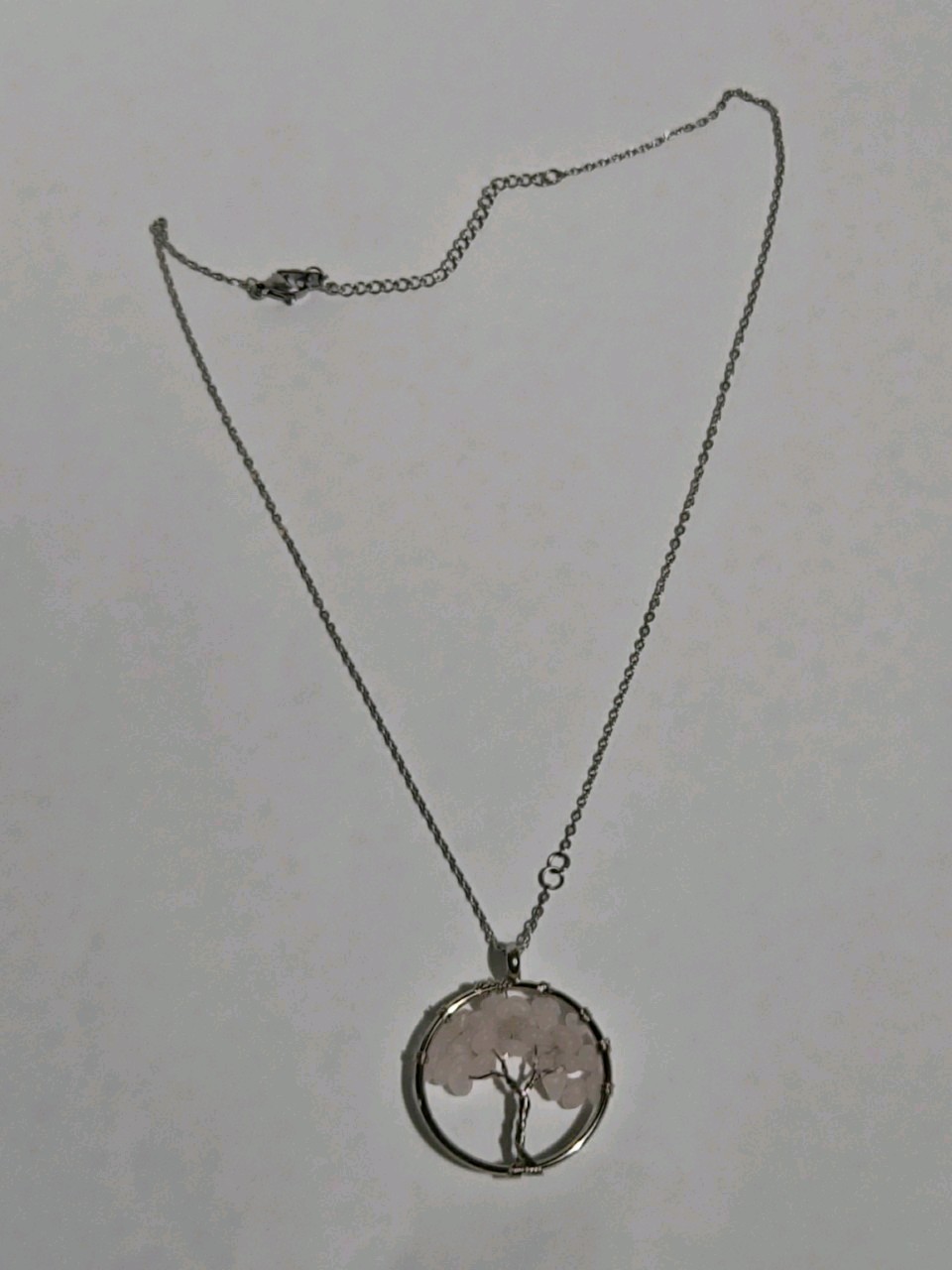 Rose Quartz Tree of Life Pendant Necklace Wire Wrapped Crystal Jewelry
