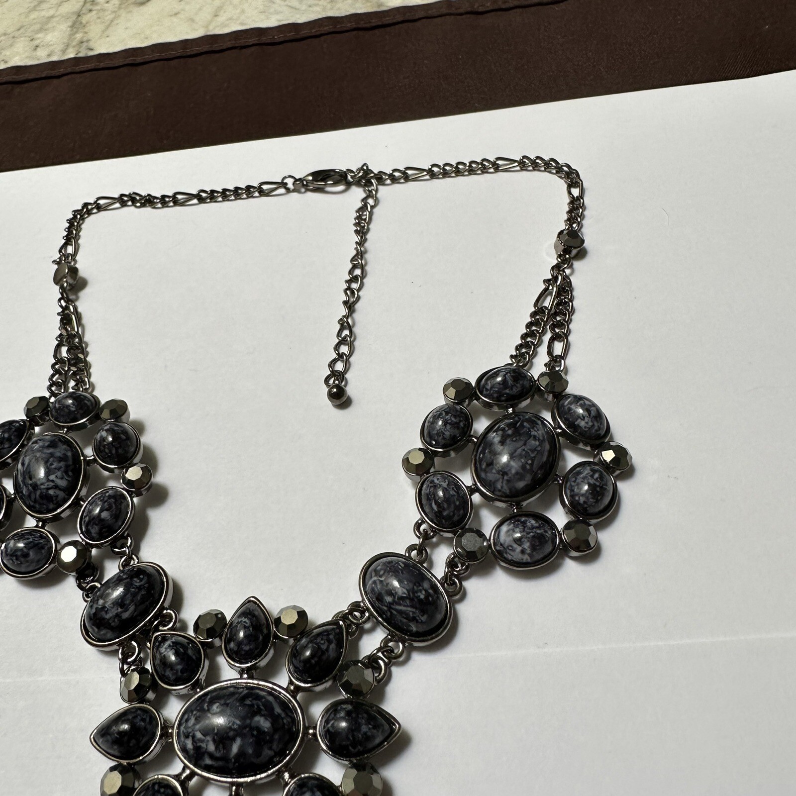 Black / Blue Rhinestone Statement Necklace Adjustable Length