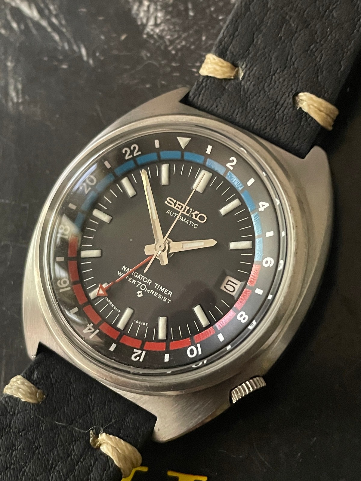 Seiko Navigator Timer vintage Auto GMT watch March 70, great condition, serviced