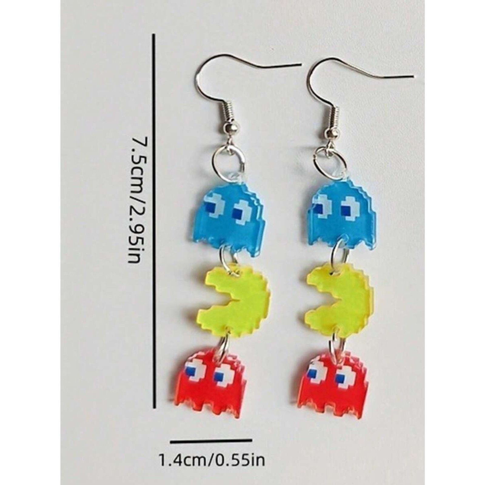 Retro Arcade Game Pac-Man & Ghost Dangle Drop 8-Bit Pixel Gamer Earrings