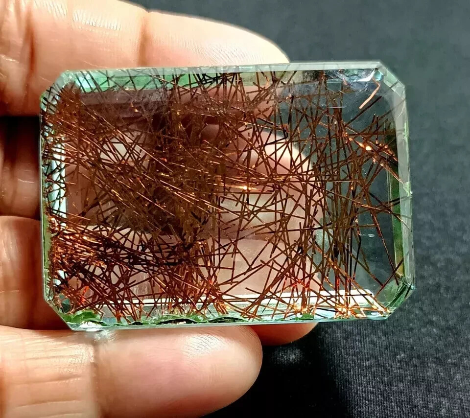 A++ EMERALD Cut Rutilated Quartz 208-210 Ct EGL Certified Natural Loose Gemstone