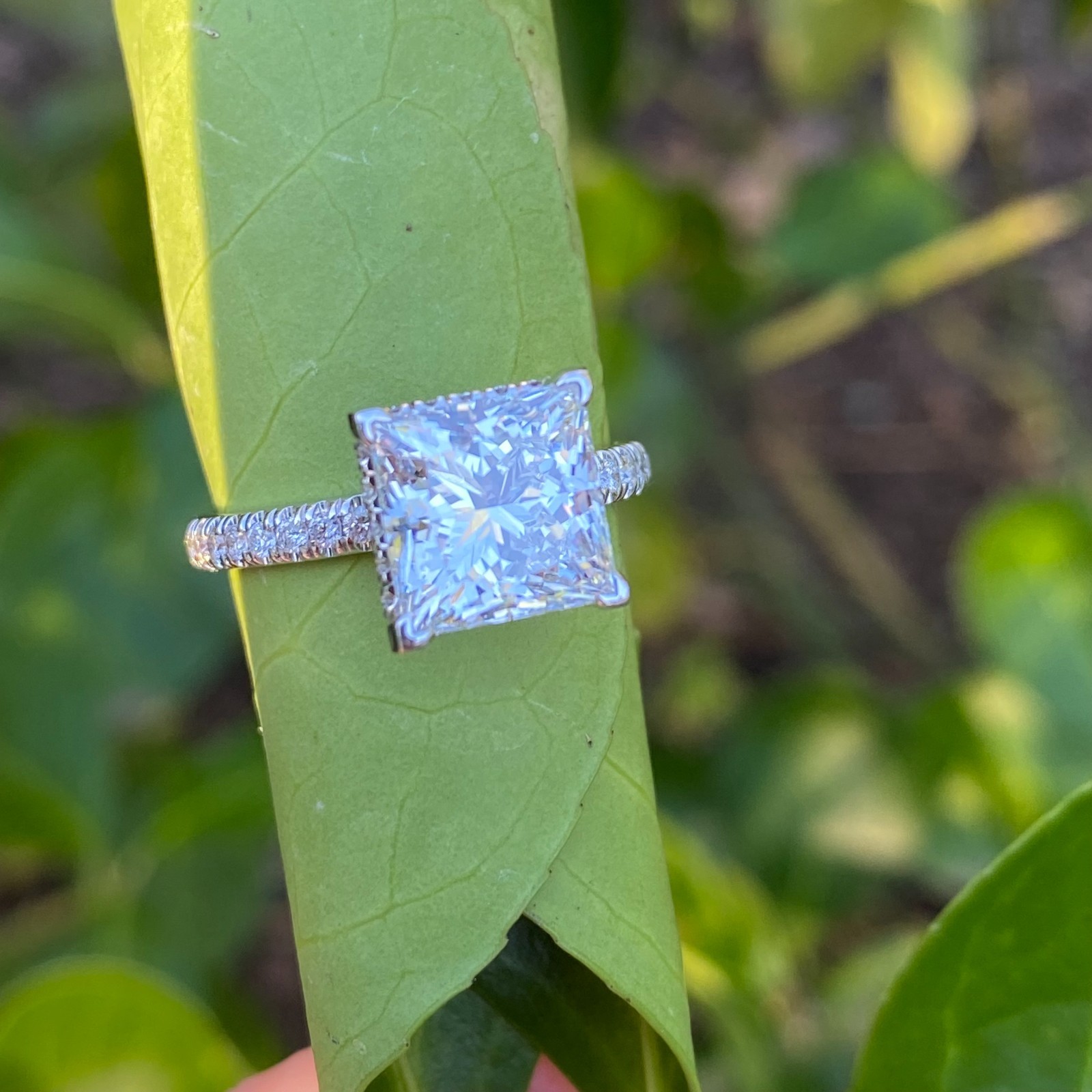 GIA 3.17 Ct E-VS1 Princess Cut Lab Grown Diamond Ring 18k White Gold 3.90 TCW