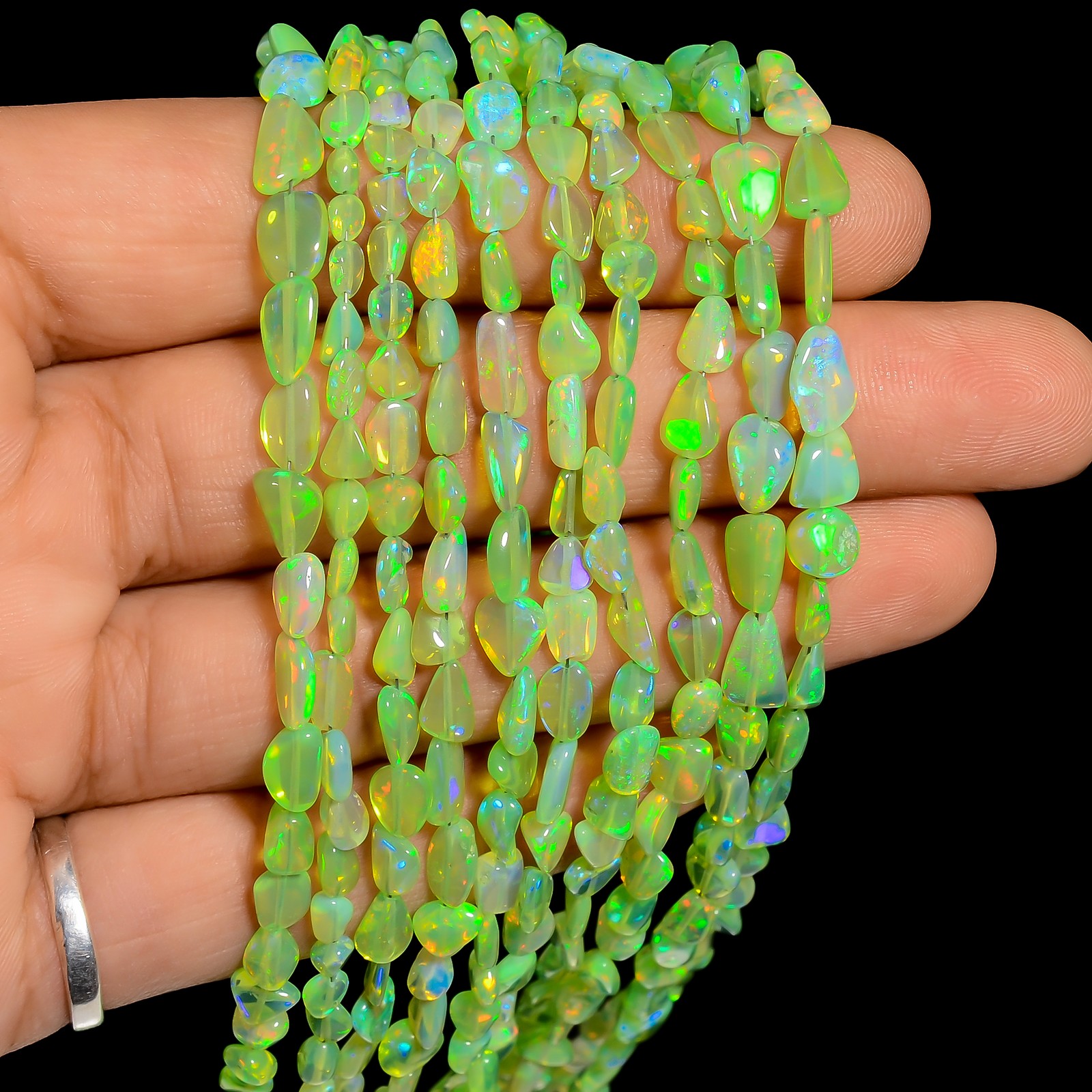 Green Ethiopian Opal Gemstone Tumble Smooth Beads 3X2 9X5 mm Strand 8″ AB-807