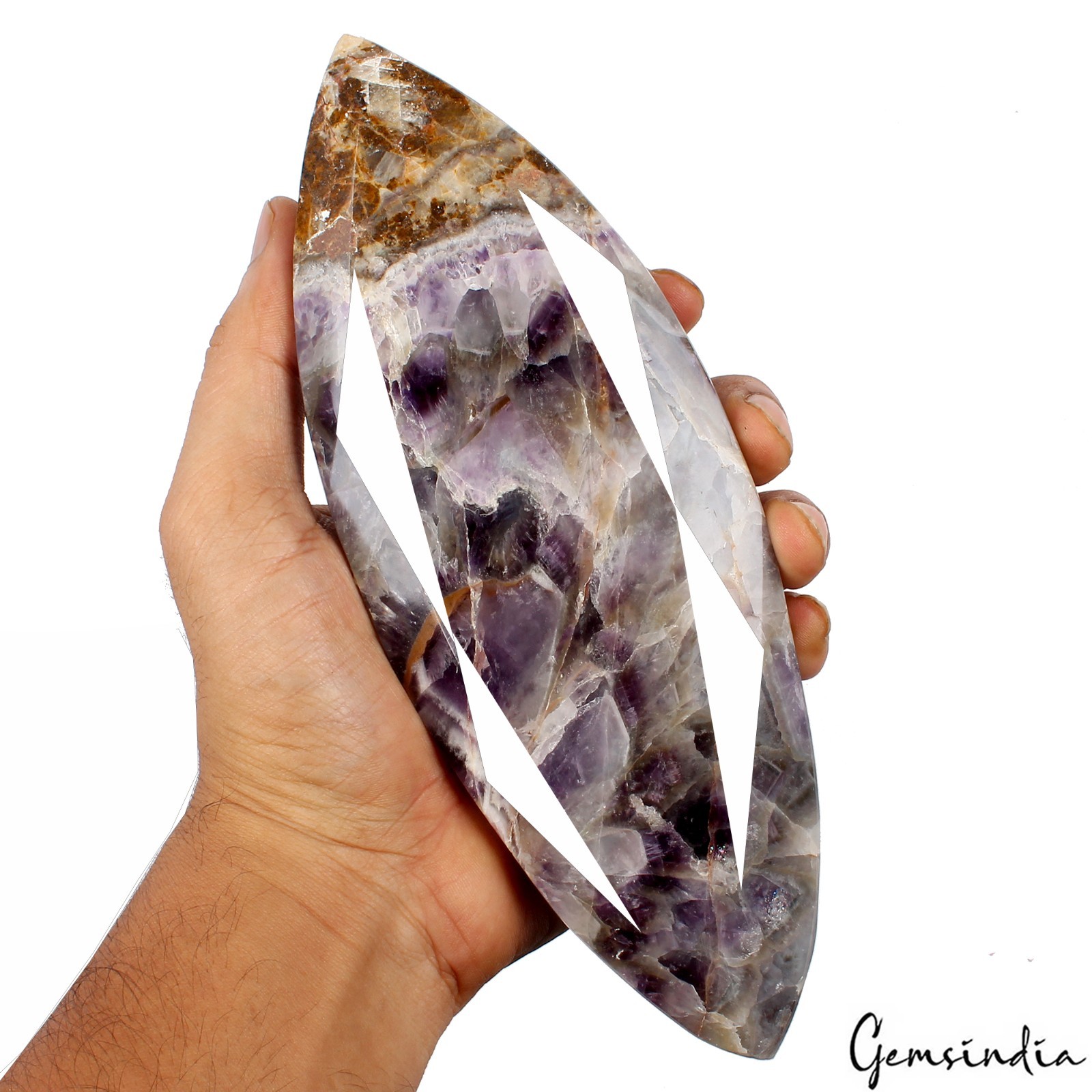 Natural Chevron Amethyst Loose Gemstone 1.1kg Huge Marquise Cut Untreated