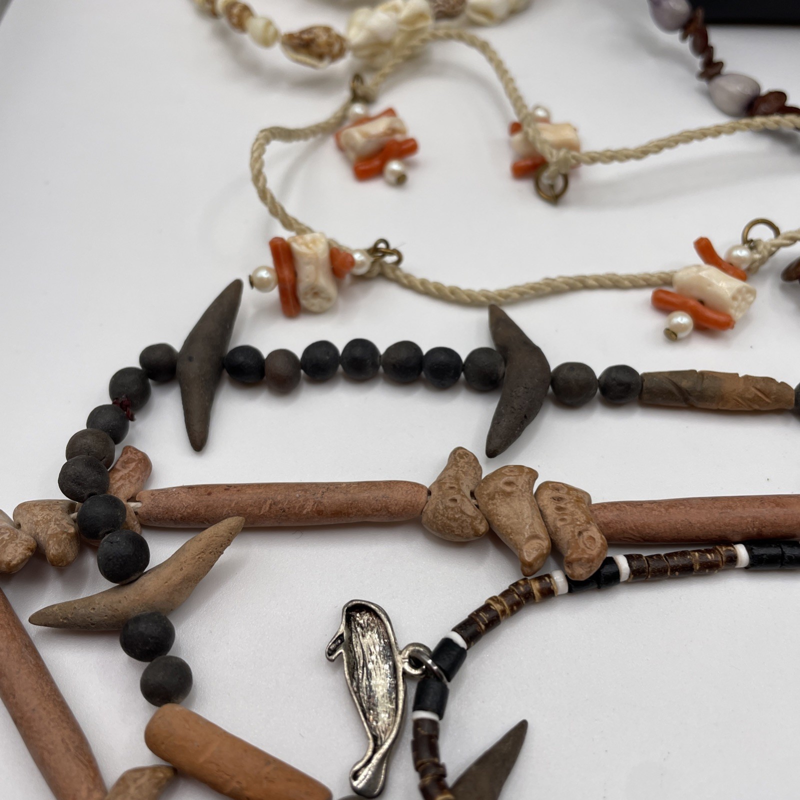 Necklace Lot Of 9 Misc Ethnic Estate Jewelry Shells Seeds Clay Beads Boho Funky