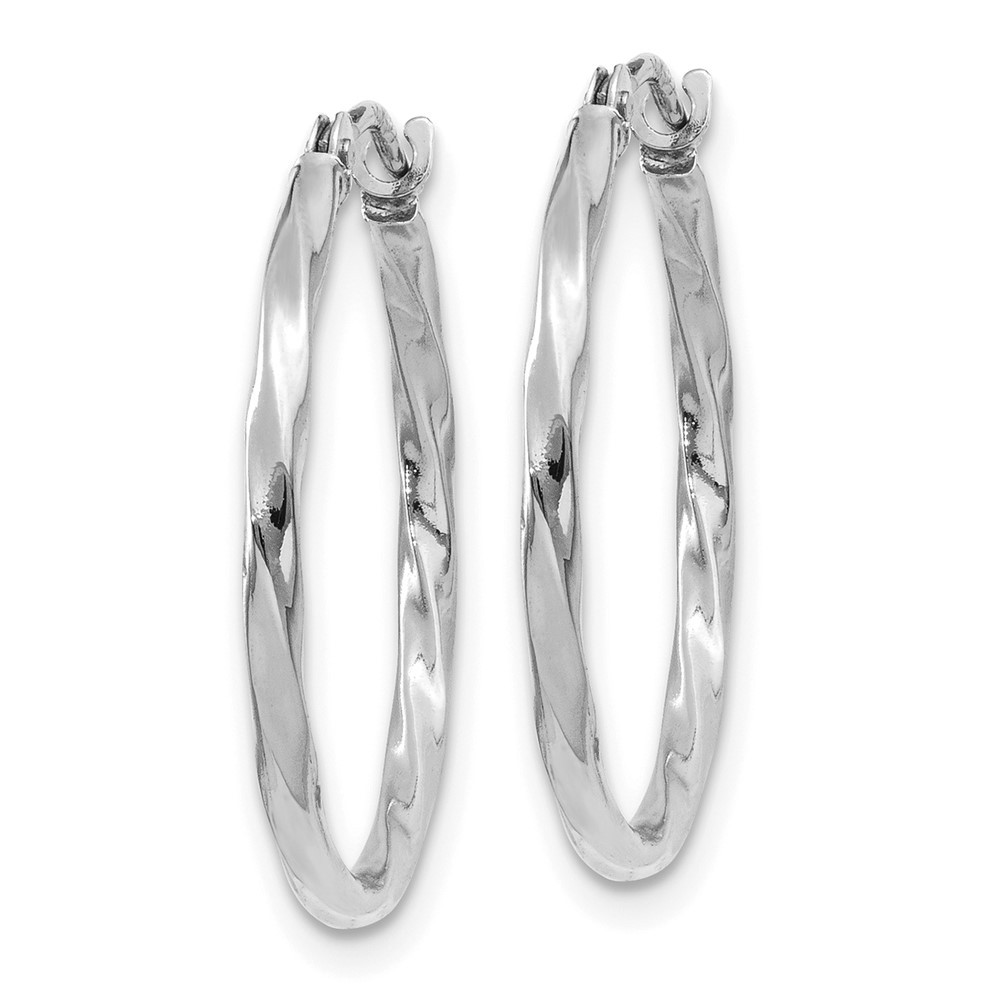 10k White Gold Polished Twisted Hoop Earrings L-18.9 mm, W-19.2 mm