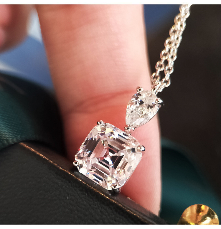 New Square Pink White Topaz Gemstone Silver Women Girl Nekclace Pendant 18 inch