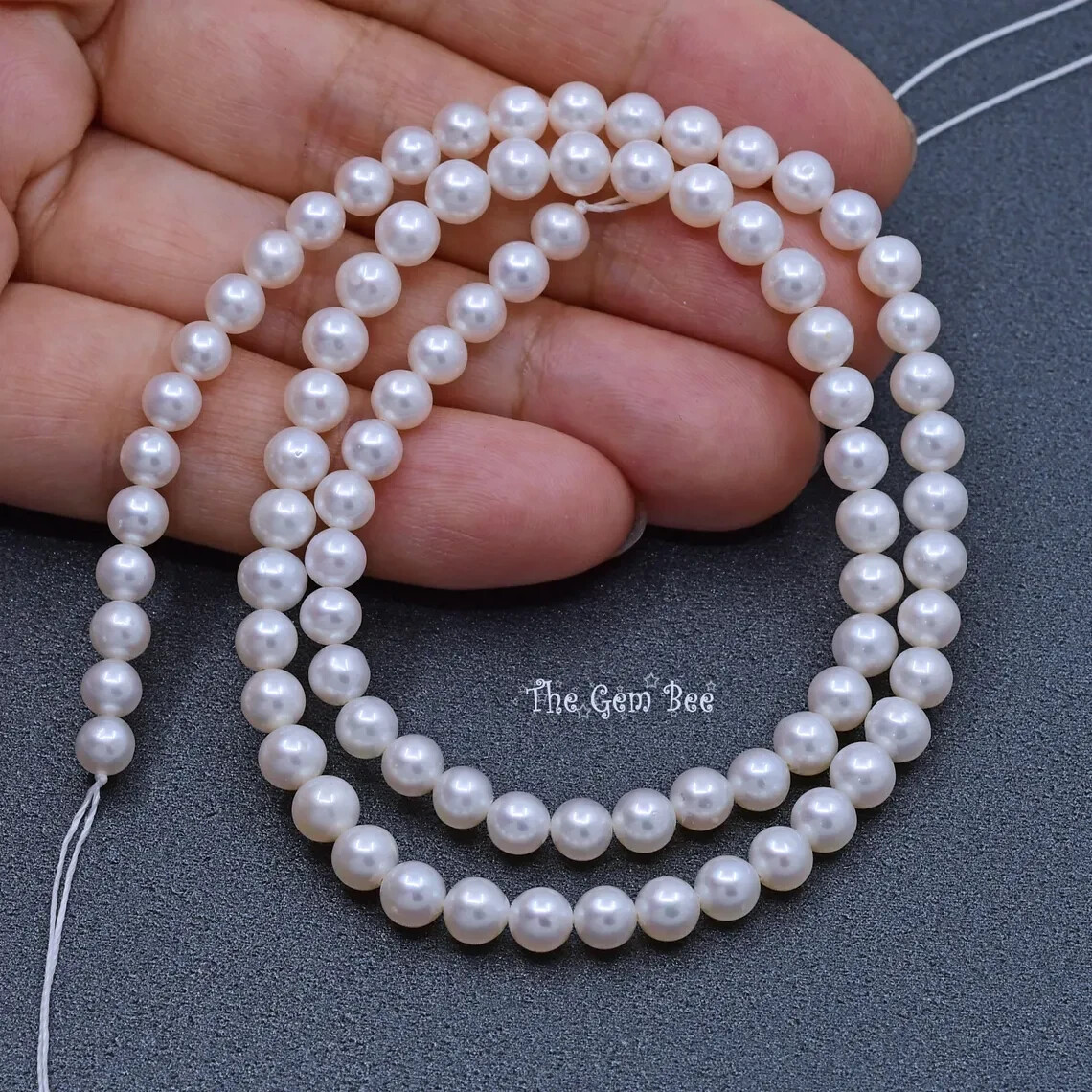 5mm Glowing Iridescent FW Cultured Near Round Cream White Pearl Bead 15.2″ (84)