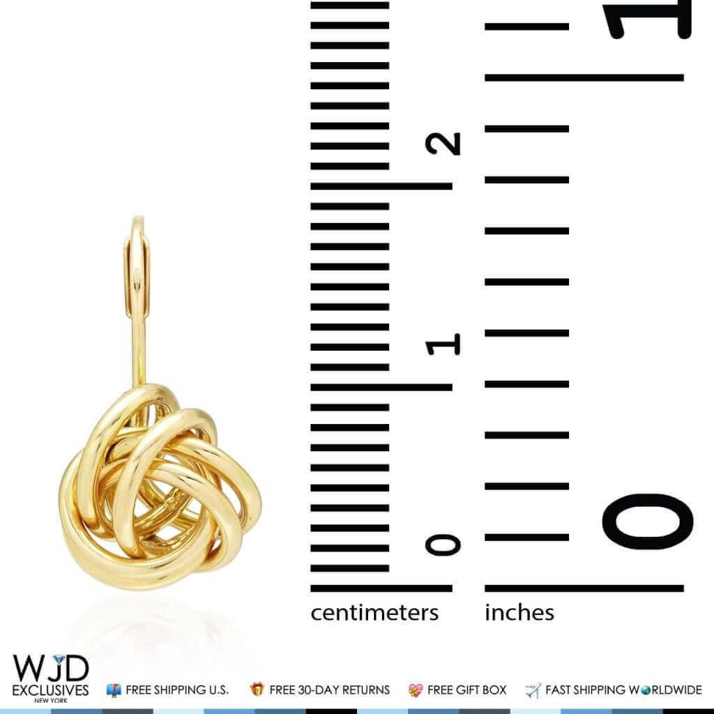 14K Yellow Gold White Gold Dangle Drop Love Knot Lever Back Earrings 10mm