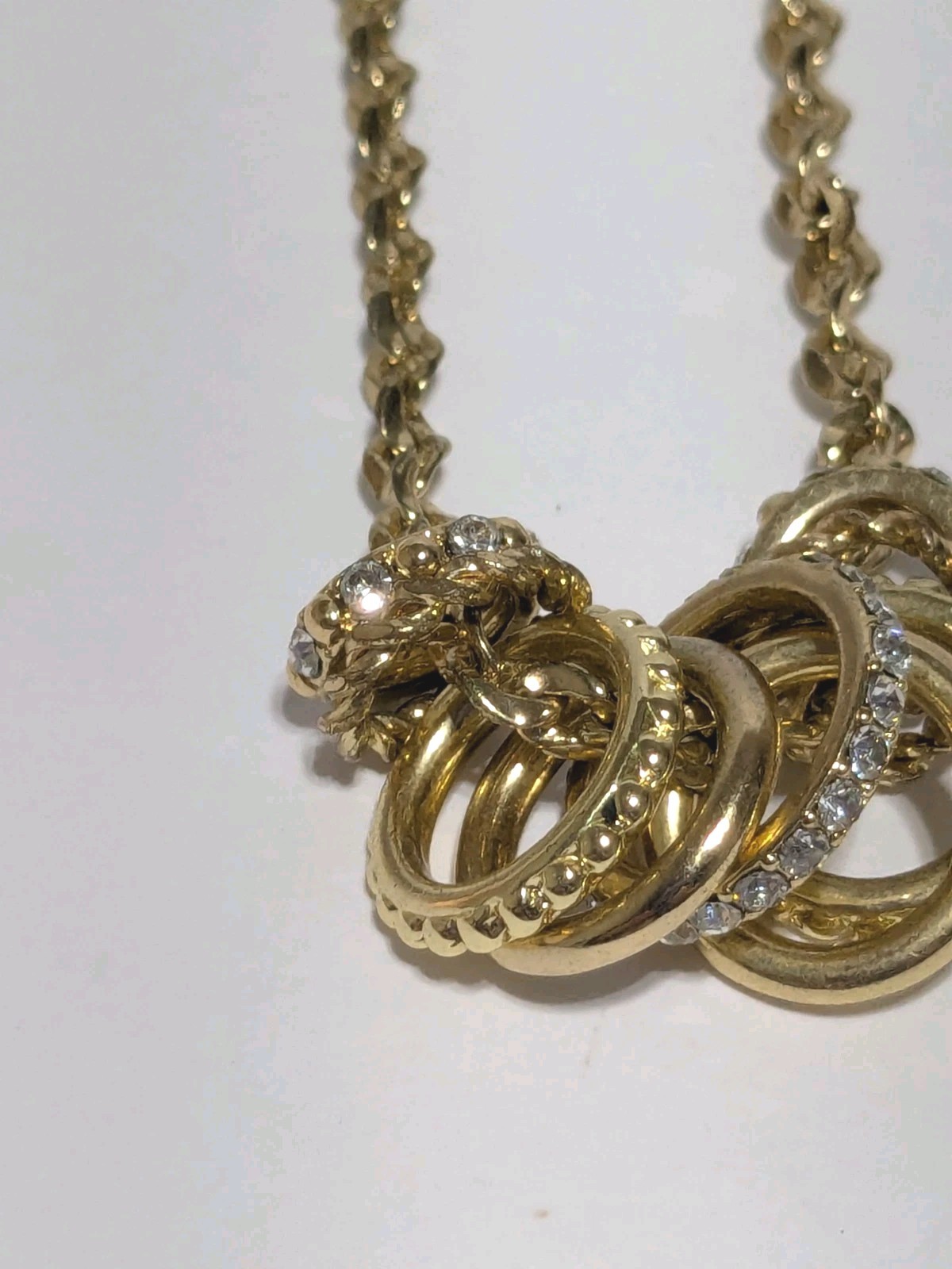 Charter Club Gold Tone Necklace With Textured & Pave Rhinestone Ring Charms 17″