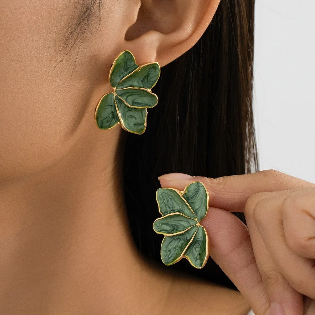Metal Flower Red Enamel Drop Earrings for Women Trendy Yellow Blue